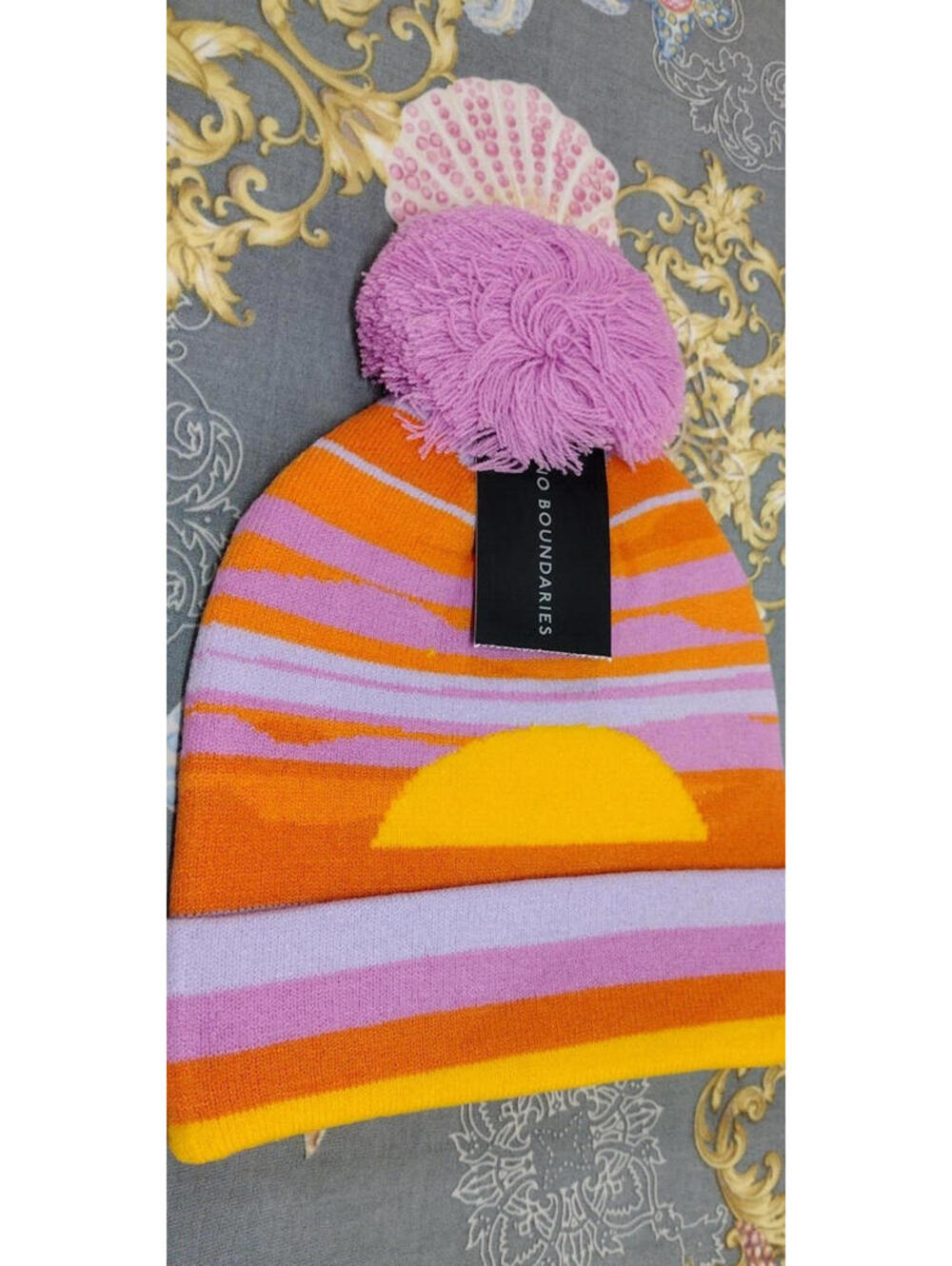 NEW Beanie Sun Sunrise Scene Vibrant Happy Colors Yellow Orange Pink Retro 70s - Picture 13 of 15